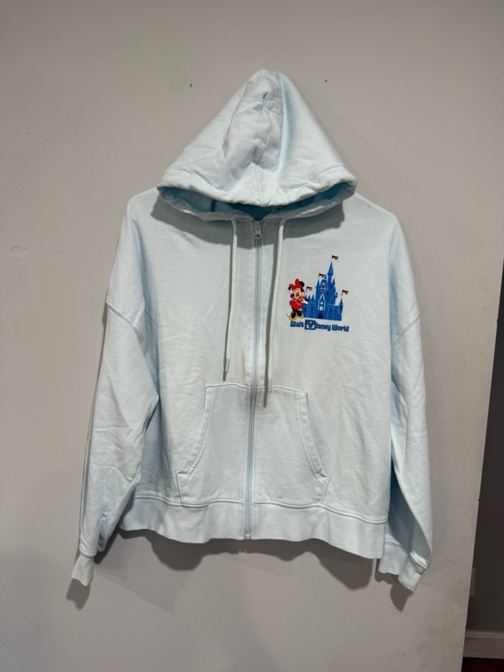 Disney Light Blue Hooded Zip Sweatshirt with Castle Logo